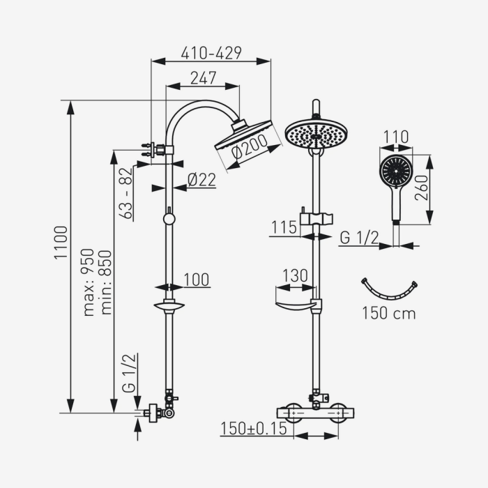 FERRO Set baterie termostatata cu dus fix si dus mobil Trinity NP71-TRM7U